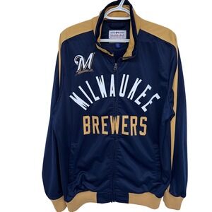 Milwaukee Brewers Embroidered Jacket Large Men's Navy Blue GIII Carl Banks MLB